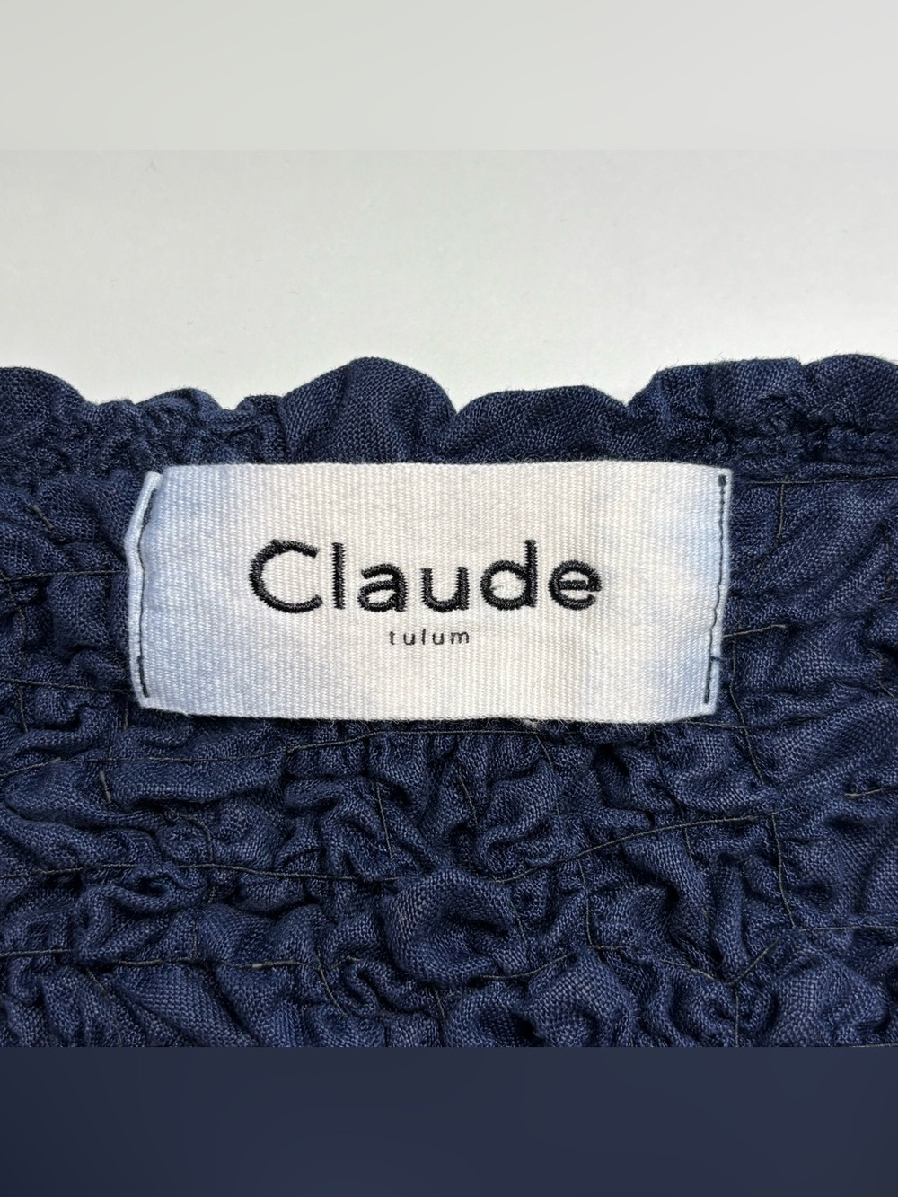 Claude Tulum 100% Linen Navy Ruffle Pocket Mini Dress One Size - Picture 10 of 16